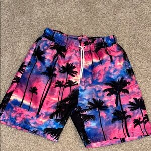 Kids Tropical Palm Swim Shorts in Pink & Blue